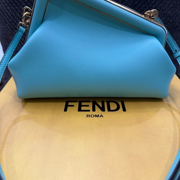 Fendi Turquoise Clutch with Gold Accents - Picture 2 of 10